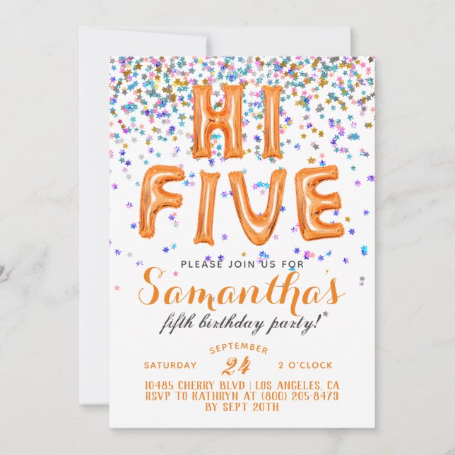 High Five 5th Birthday Confetti Invitation (Front)