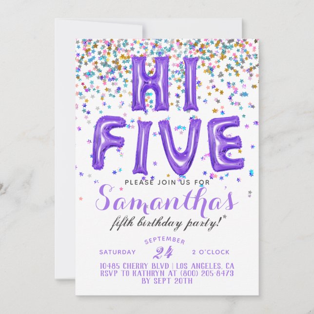High Five 5th Birthday Confetti Invitation (Front)