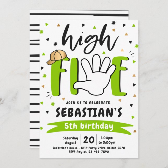 High Five Birthday Hi Five 5th Birthday Party Invitation (Front/Back)