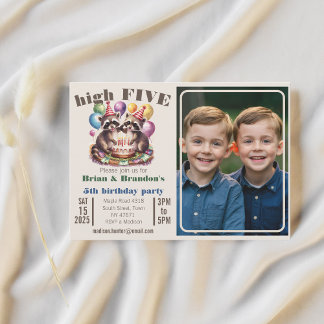 high five birthday party twins mapache theme photo invitation