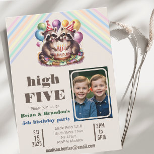 high five birthday party twins mapache theme photo invitation