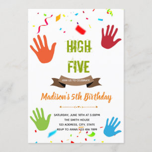 High five birthday theme card invitation