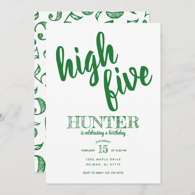 High Five Fifth Birthday Invitation Green (Front/Back)
