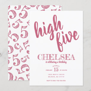 High Five Fifth Birthday Invitation Pink
