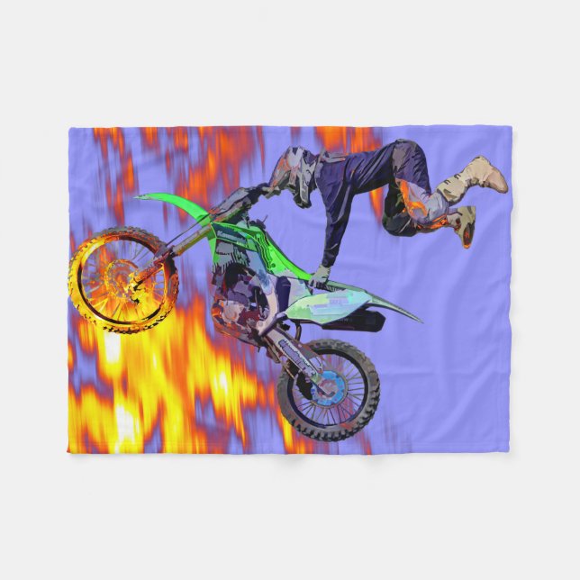 High Flying Freestyle Motocross Rider Fleece Blanket (Front (Horizontal))