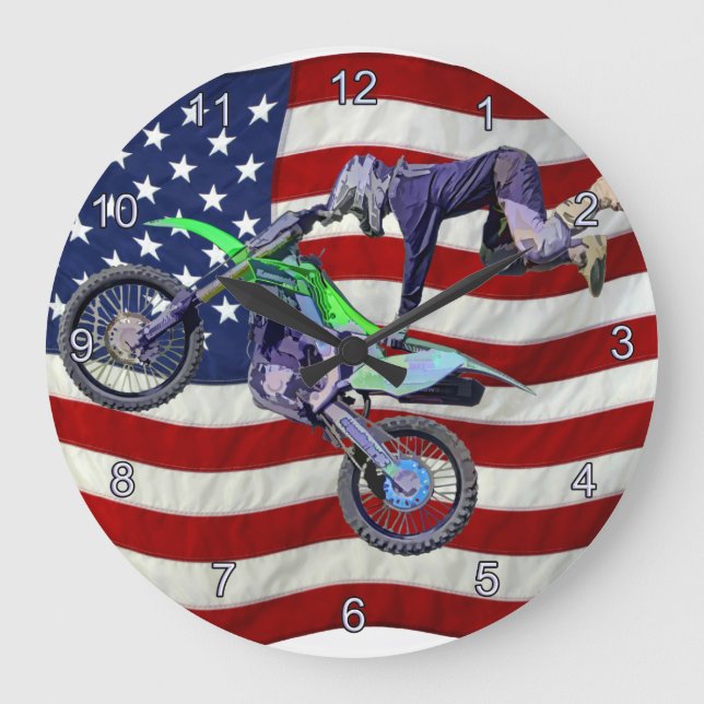 High Flying Freestyle Motocross Rider Large Clock (Front)