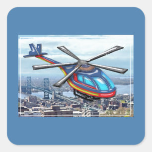 High Flying Helicopter Over Highways Square Sticker