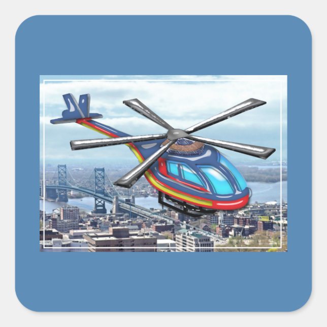High Flying Helicopter Over Highways Square Sticker (Front)