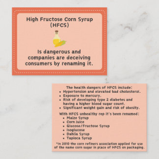 High Fructose Corn Syrup Dangers Info Card