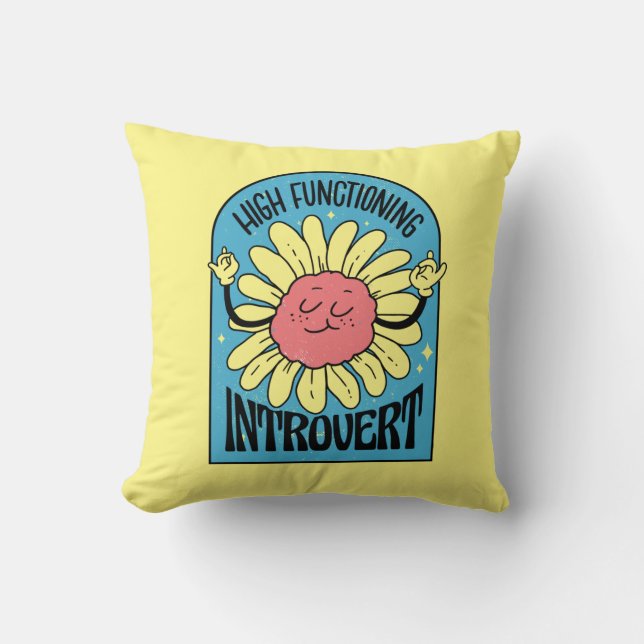 High Funtioning Introvert Retro Flower Throw Pillow (Front)