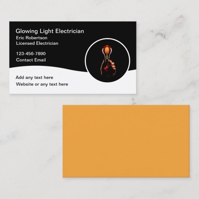 High Gloss Modern Electrician Business Cards  (Front/Back)