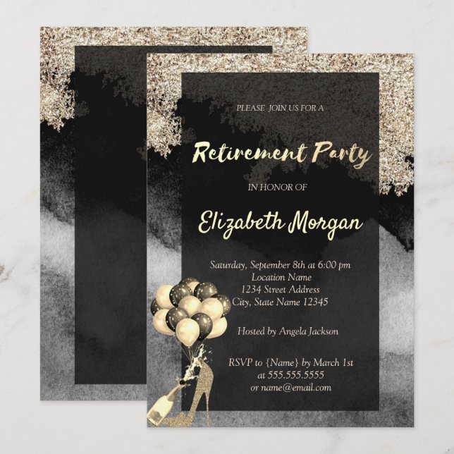 High Heel,Ballons,Confetti Retirement Party Invitation (Front/Back)