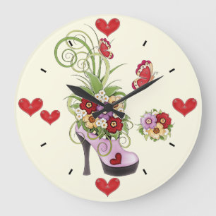 High Heel, Flowers, Hearts and Butterflies Clock