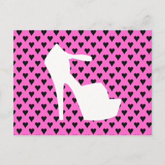 HIGH HEEL - PUMP IT UP SASSY PINK HEARTS POSTCARD