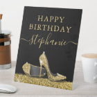 High Heel Shoe Black and Gold Glitter Birthday