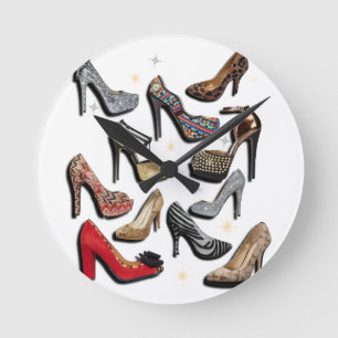 High Heel Shoe Collage Sparkle Fashion Pumps Round Clock