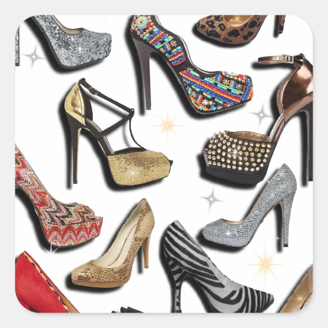 High Heel Shoe Collage Sparkle Fashion Pumps Square Sticker (Front)
