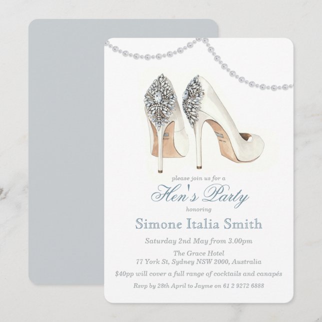 High Heel Shoe Couture Hen's Party Invitation (Front/Back)