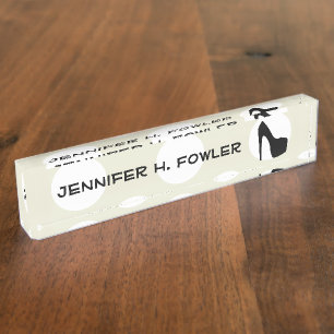 High Heel Shoe, Dots - Black Beige White Nameplate