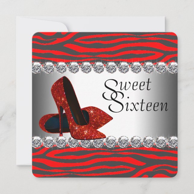 High Heel Shoe Red Zebra Birthday Party Invitation (Front)