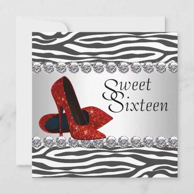 High Heel Shoe Red Zebra Birthday Party Invitation (Front)