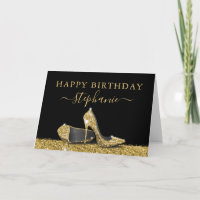 High Heel Shoes Black Gold Happy Birthday