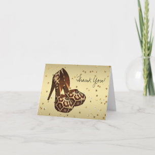 High Heel Shoes Gold Leopard Thank You Cards