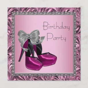 High Heel Shoes Hot Pink Black Birthday Party Invitation