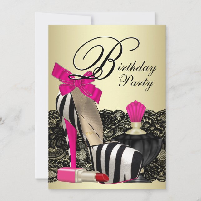 High Heel Shoes Hot Pink Zebra Party Invitation (Front)