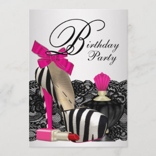 High Heel Shoes Hot Pink Zebra Party Invitation
