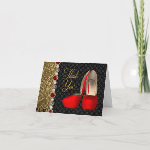 High Heel Shoes Pearls Black Ruby Red Gold Thank Y You Card