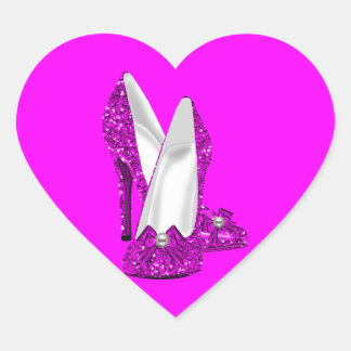High Heel Shoes Stileto Glitter Pink Heart Sticker