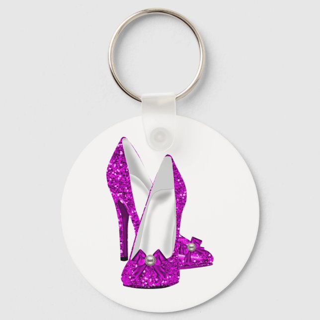 High Heel Shoes Stileto Glitter Pink Keychain (Front)