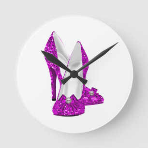 High Heel Shoes Stileto Glitter Pink Round Clock