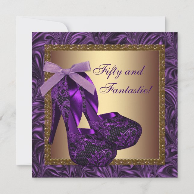 High Heel Shoes Womans Purple Birthday Party Invitation (Front)