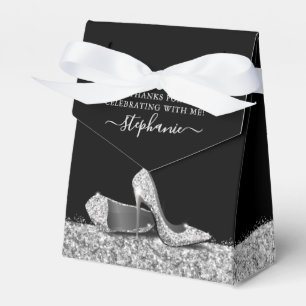 High Heel Stiletto Shoe Black Silver Birthday Favor Box