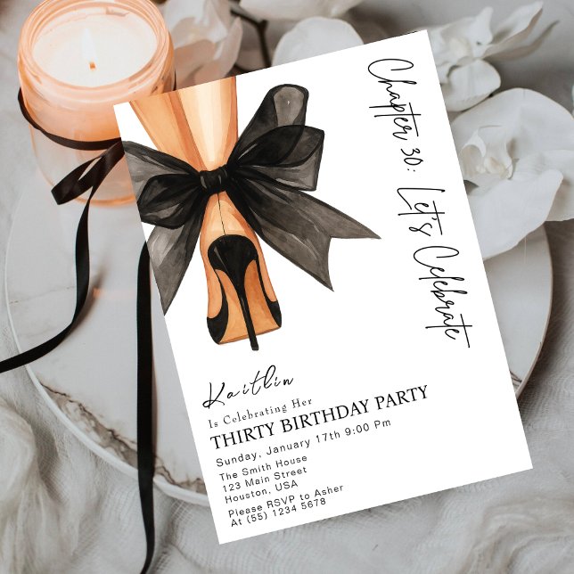 High Heels Black Bow Thirty 30th Birthday  Invitation (Creator Uploaded)