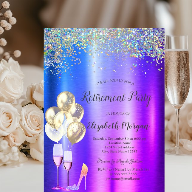 High Heels,Colourful Confetti Purple Retirement  Invitation (Creator Uploaded)