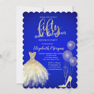 High Heels,Dress,Champagne Blue 50th Invitation