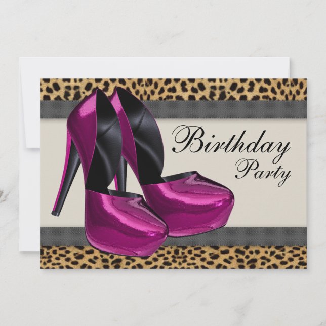 High Heels Hot Pink Leopard Birthday Party Invitation (Front)