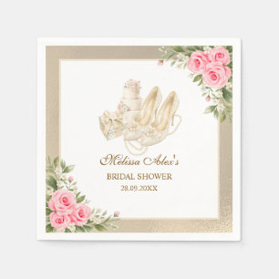High Heels Ivory Pearls Pink Roses Bridal Shower Napkin