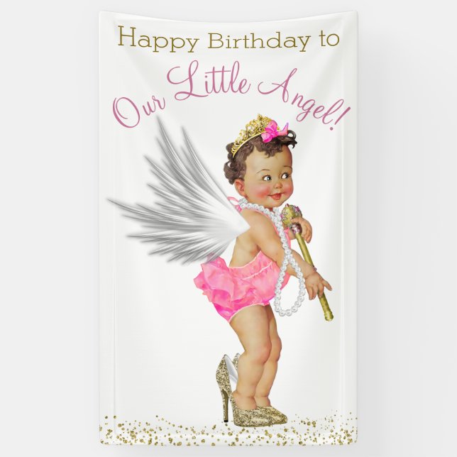 High Heels Pearls Angel Girls Birthday Party Banner (Vertical)