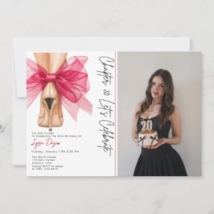 High Heels Pink Bow 20th Birthday Party Photo Invitation
