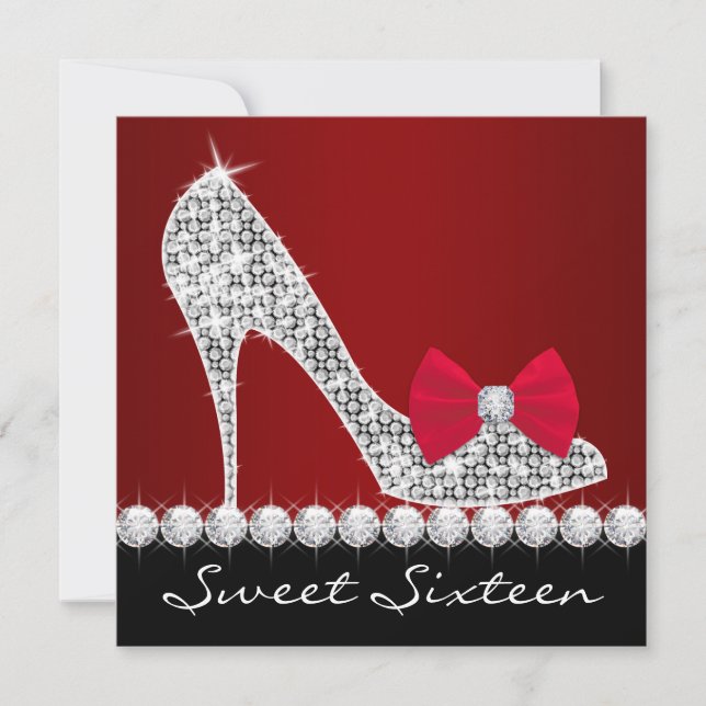 High Heels Red Black Sweet Sixteen Birthday Party Invitation (Front)
