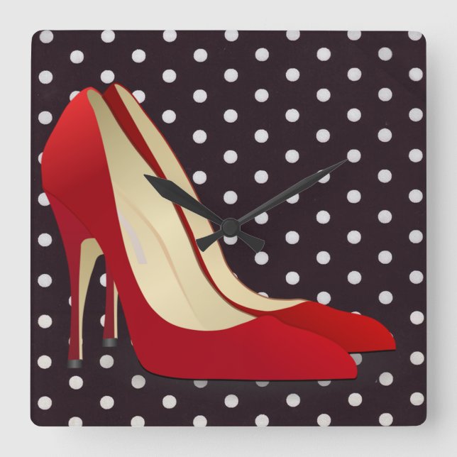 high heels red square wall clock (Front)