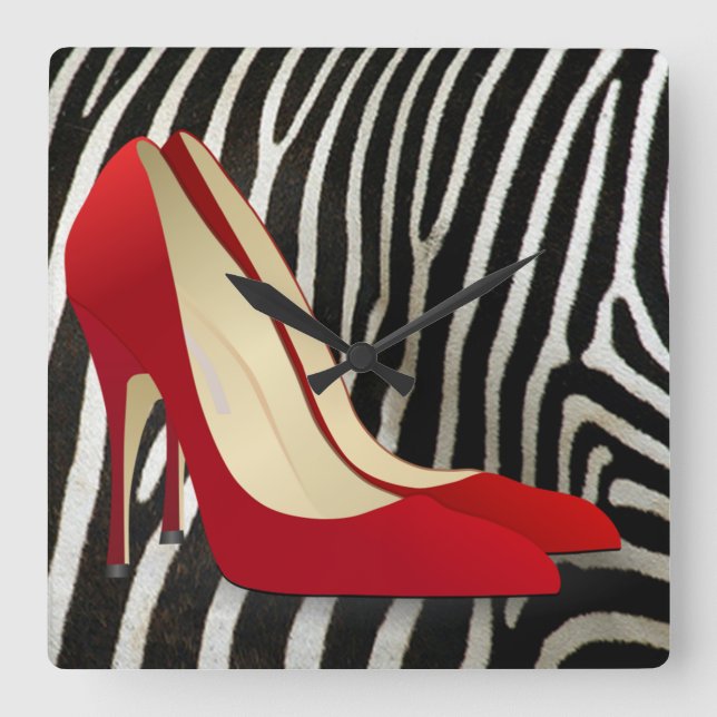 high heels red square wall clock (Front)