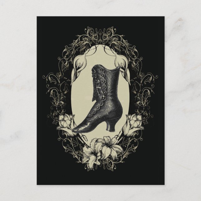 high heels shoe lover black floral victorian postcard (Front)