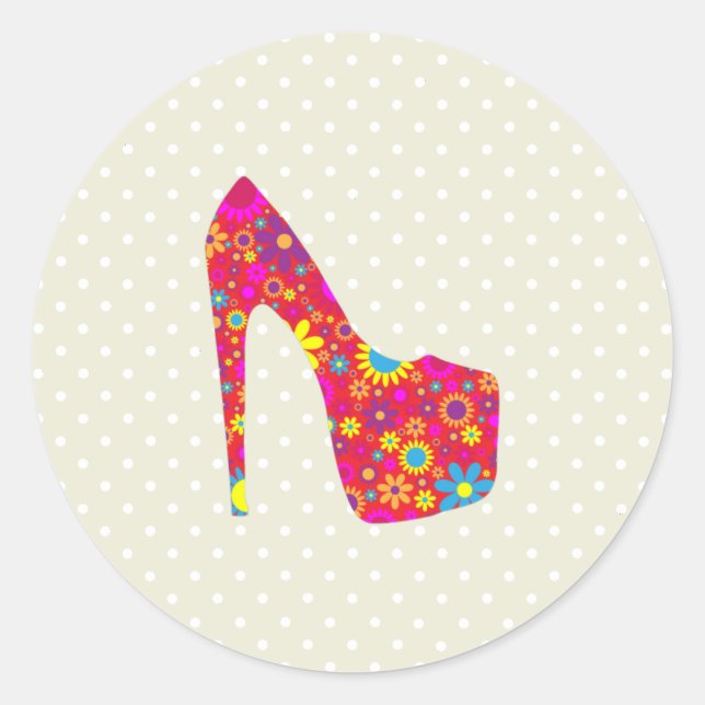 High Heels, Stiletto, Pumps, Flowers, Red Shoes Classic Round Sticker (Front)