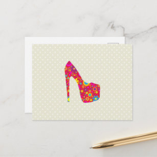 High Heels, Stiletto, Pumps, Flowers, Red Shoes Postcard