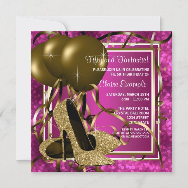 High Heels Womans Hot Pink Birthday Party Invitation (Front)